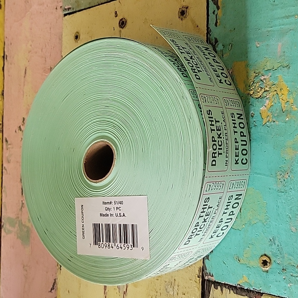 Roll of green Coupon Tickets